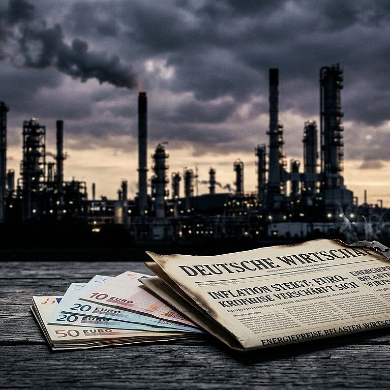 Subtile Darstellung von Inflation und der Energiekrise durch den Irankonflikt als Risiko für Wertpapierdepots.